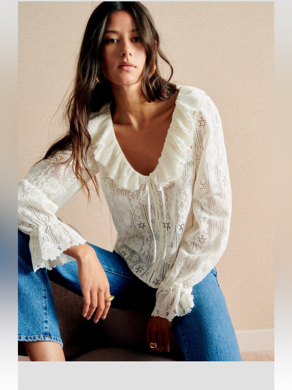 Sezane Mariele Shirt Guipure Flowers Cream - Size 2